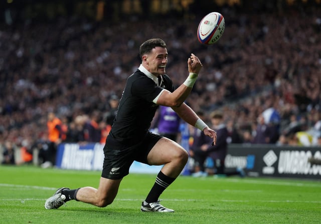 Rugby Union - Autumn International - England v New Zealand - Allianz Stadium Twickenham, London, Britain - November 2, 2024 New Zealand's Will Jordan celebrates scoring their second try Action Images via Reuters/Paul Childs/File Photo