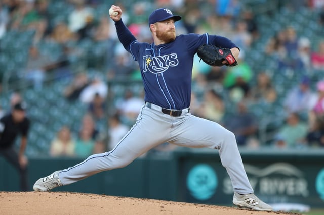 Drew Rasmussen delivered for the Rays on Wednesday night at the Athletics.  (AP Photo/Scott Marshall)