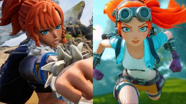 A screenshot featuring a character in Palworld and Palland.