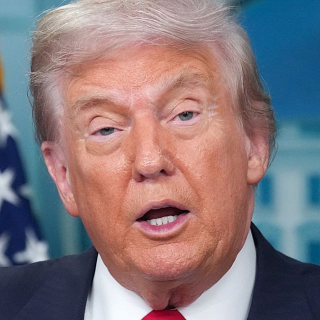 U.S. President Donald Trump delivers remarks during a press conference in the James S. Brady Press Briefing Room of the White House August 11, 2025 in Washington, DC.