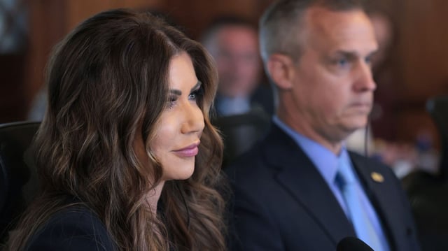 Homeland Security Secretary Kristi Noem and adviser Corey Lewandowski, during a visit to Guatemala in June. Photo: Anna Moneymaker/Getty Images