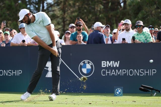 Scottie Scheffler of the United States plays his shot from the fourth tee during the third round of the BMW Championship at Castle Pines Golf Club on August 24, 2024 in Castle Rock, Colorado.