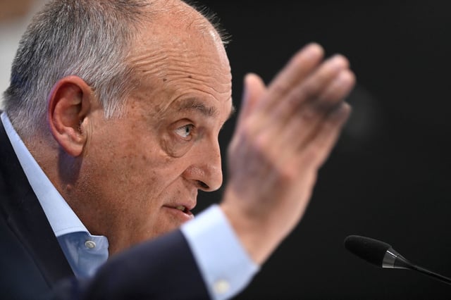 LaLiga president Javier Tebas speaks at a press conference in May 2023.