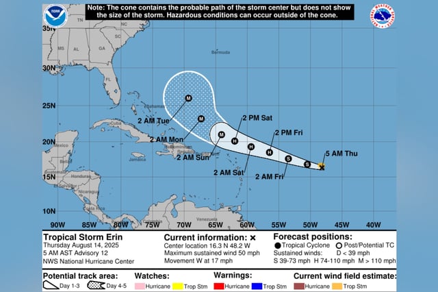 A graphic from the NHC shows the system&#39;s expected path.
