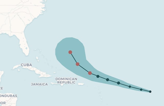 Here’s the latest track of Tropical Storm Erin, which is forecast to become a hurricane on Friday.