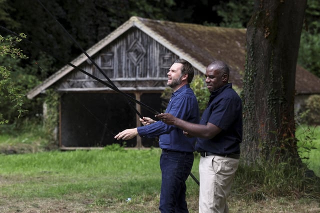 Foreign Secretary David Lammy fishes with US vice president JD Vance at Chevening House in Kent, taken on August 8, 2025.