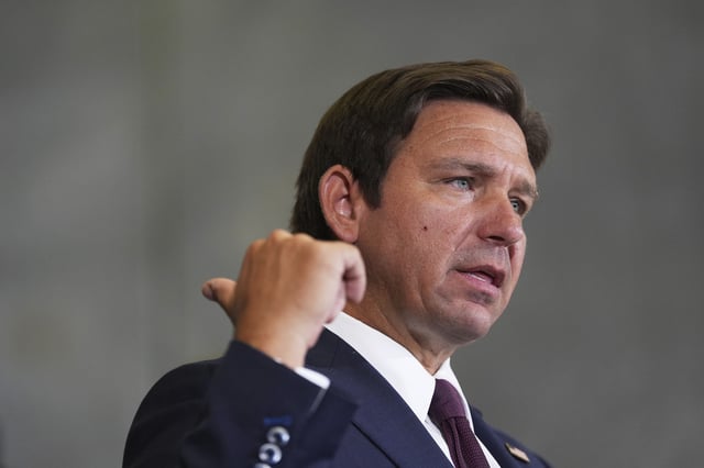 FILE - Florida Gov. Ron DeSantis speaks during a news conference about a recent immigration enforcement operation, at the South Florida office of U.S. Immigration and Customs Enforcement and Enforcement and Removal Operations, May 1, 2025, in Miramar, Fla. (AP Photo/Rebecca Blackwell, file)