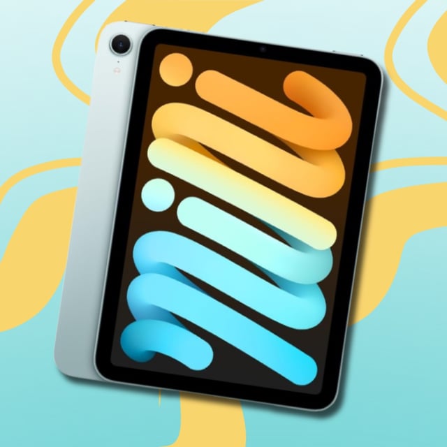 Apple iPad Mini with yellow and teal background
