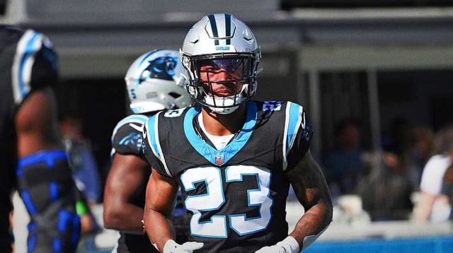 Oct 29, 2023; Charlotte, North Carolina, USA; Carolina Panthers cornerback CJ Henderson (23) on the field in the third quarter at Bank of America Stadium. Mandatory Credit: Bob Donnan-Imagn Images