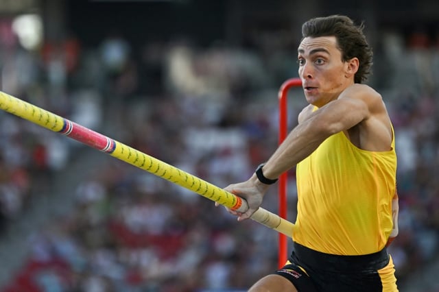 Sweden's Armand Duplantis en route to setting a new pole vault world record in Budapest on Tuesday