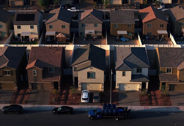 An aerial view of a housing development on August 08, 2025 in Las Vegas, Nevada.