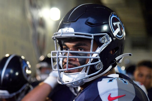 Aug 25, 2023; Nashville, Tennessee, USA; Tennessee Titans offensive tackle Andre Dillard (71) waits in the tunnel before the game against the New England Patriots at Nissan Stadium. Mandatory Credit: Christopher Hanewinckel-USA TODAY Sports/File Photo
