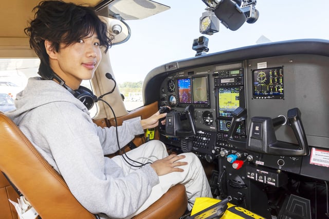 Ethan Guo in Geneva, Switzerland, on Aug. 6, 2024, before his take off from Geneva Airport for attempting a world record solo flight to all seven continents. 
