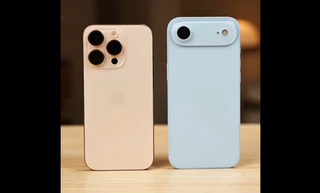 An image about Leaked iPhone 17 Air dummy unit compared to iPhone 16 Pro in new video