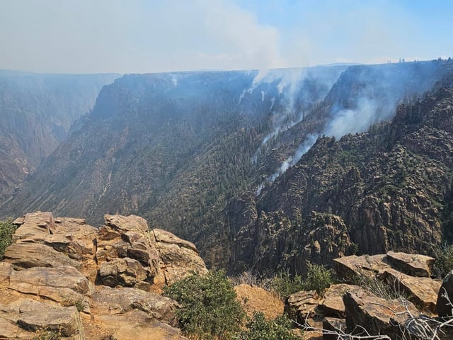 The South Rim fire burns in Black Canyon of the Gunnison National Park on Sunday, July 13, 2025. (Photo courtesy of South Rim Fire Information).