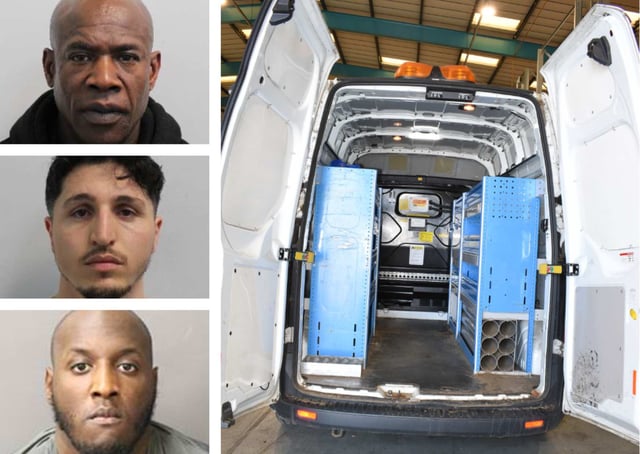 Nicholas Mitchell (top), Ahmad Ghiasi (middle), Audi Johnson (bottom), and (right) the van they used to kidnap a pregnant woman