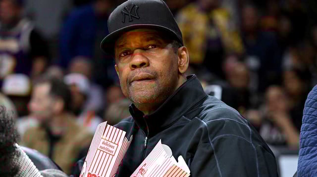 Feb 9, 2023; Los Angeles, California, USA; Actor and filmmaker Denzel Washington watches the game between the Los Angeles Lakers and the Milwaukee Bucks at Crypto.com Arena. Mandatory Credit: Jayne Kamin-Oncea-Imagn Images.
