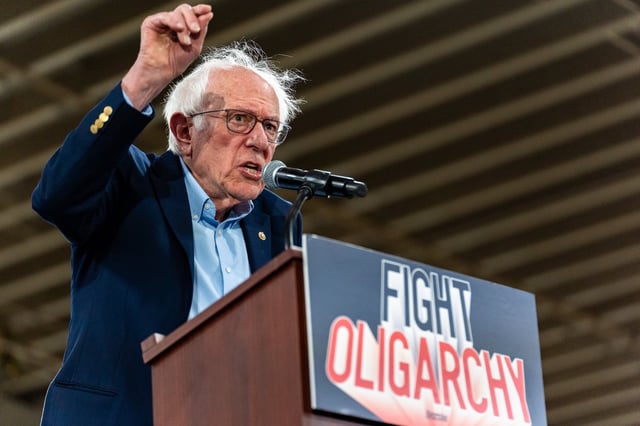 Sen. Bernie Sanders (I-VT) speaks at the Fighting Oligarchy rally in Harrisburg, Pennsylvania, on May 2, 2025.
