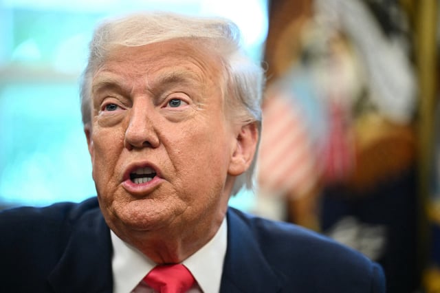President Donald Trump speaks after signing a presidential proclamation honoring the 90th anniversary of the Social Security Act in the Oval Office of the White House in Washington, DC on August 14, 2025.