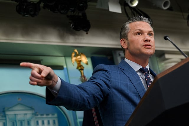 U.S. Defense Secretary Pete Hegseth speaks during U.S. President Donald Trump's press conference about deploying federal law enforcement agents in Washington to bolster the local police presence, in the Press Briefing Room at the White House, in Washington D.C., U.S., August 11, 2025. REUTERS/Annabelle Gordon/File Photo