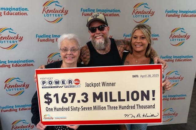 Linda Grizzle and her son, James Shannon Farthing, both of Georgetown are splitting their lottery winnings after taking home the jackpot on Monday, April 28, 2025 in Kentucky.