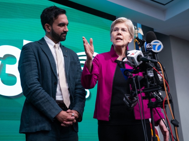 Zohran Mamdani and U.S. Sen. Elizabeth Warren are pictured during a press conference following an event at District Council 37 Monday, Aug. 4, 2025, in Manhattan, New York City. (Barry Williams/New York Daily News/Tribune News Service via Getty Images