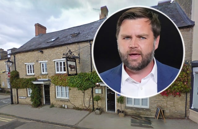 Vice President JD Vance and the popular British eatery The Bull. (AP and Google)