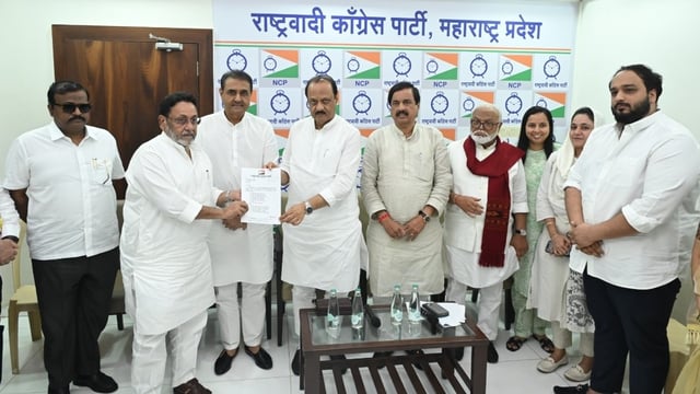 Nawab Malik (2nd from left) was officially appointed as chairman of NCP's Mumbai Election Management Committee on Thursday.