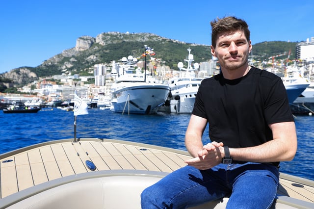 Max Verstappen of the Netherlands and Oracle Red Bull Racing arrives by boat prior to practice ahead of the F1 Grand Prix of Monaco at Circuit de Monaco on May 23, 2025 in Monte-Carlo, Monaco.