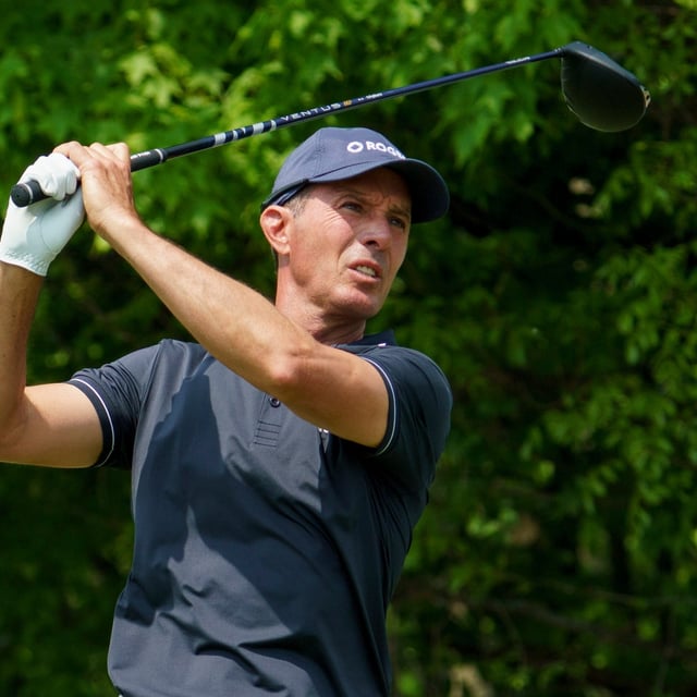 Mike Weir takes a swing during the RBC Canadian Open Golf Pro Am in Alton, Ont., Wednesday, June 4, 2025. THE CANADIAN PRESS/Peter Power