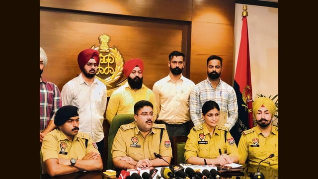 Cops addressing a press conference in Mohali on Thursday. (HT Photo)
