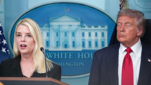 Attorney General Pam Bondi and President Trump at the White House on Monday. Photo: Andrew Harnik/Getty Images