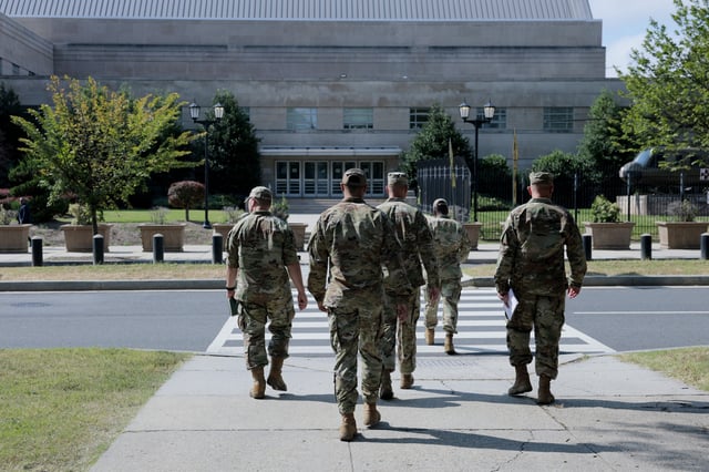 Members of the National Guard can be seen arriving at the Guard’s headquarters at the D.C. Armory on August 12, 2025 in Washington, D.C. (Photo by Anna Moneymaker/Getty Images)