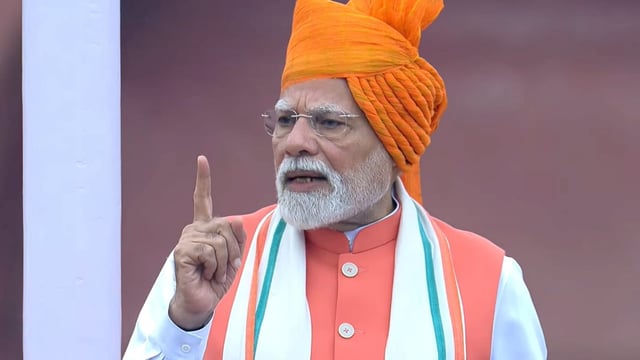 In this screengrab via PMO website, Prime Minister Narendra Modi addresses the nation from the Red Fort on the occasion of the 79th Independence Day, in New Delhi, Friday, Aug. 15, 2025.