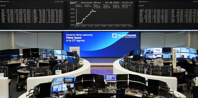The German share price index DAX graph is pictured at the stock exchange in Frankfurt, Germany, August 7, 2025.   REUTERS/staff/ File Photo