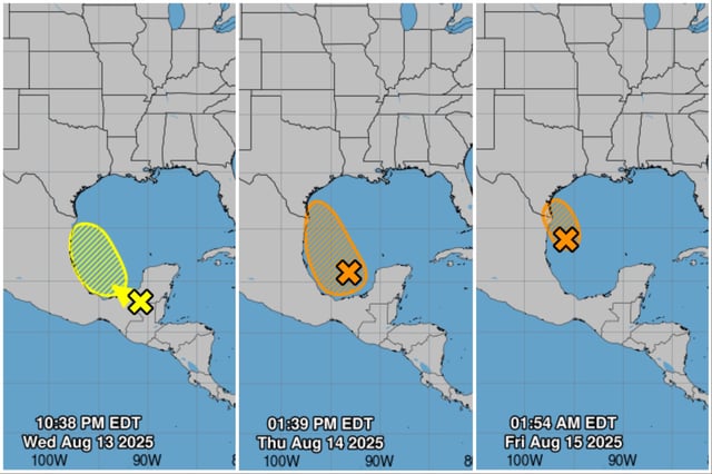 National Hurricance Center&#39;s tracker maps show Invest 98L&#39;s possible path moving over Texas in recent days.