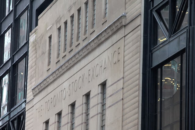 The Art Deco facade of the original Toronto Stock Exchange building is seen on Bay Street in Toronto, Ontario, Canada January 23, 2019.   REUTERS/Chris Helgren/File Photo