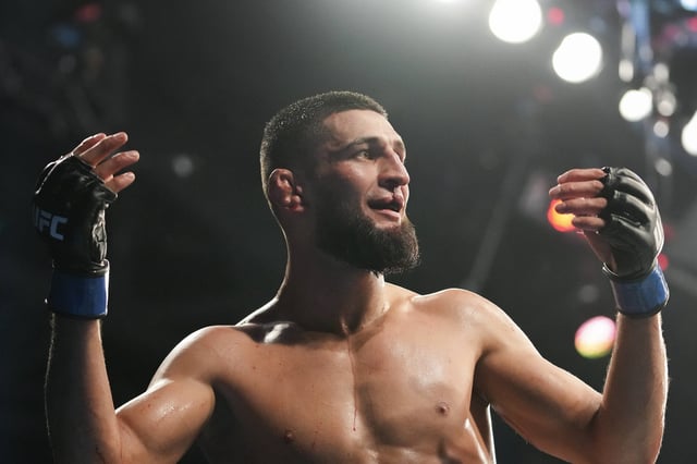 Khamzat Chimaev after a fight against Gilbert Burns during UFC 273 at VyStar Veterans Memorial Arena.