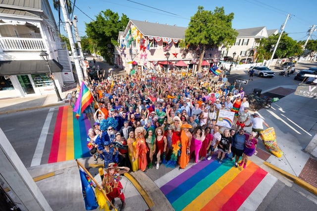 Hundreds of people turned out in a show of support for the LGBTQ+ rainbow pride intersection of Duval and Petronia streets in Key West on July 26, 2025. (Nick Doll Photography via Key West Business Guild/Courtesy)