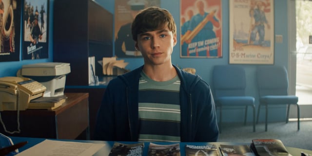 13 Reasons Why star Miles Heizer as Cameron in Boots. (Netflix)