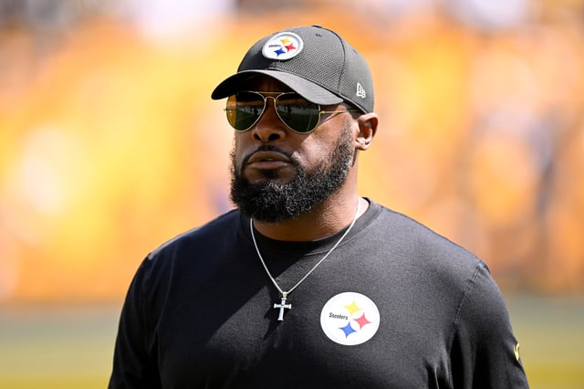 Pittsburgh Steelers head coach Mike Tomlin watches warm ups before a game against the New England Patriots at Acrisure Stadium on September 18, 2022 in Pittsburgh, Pennsylvania.