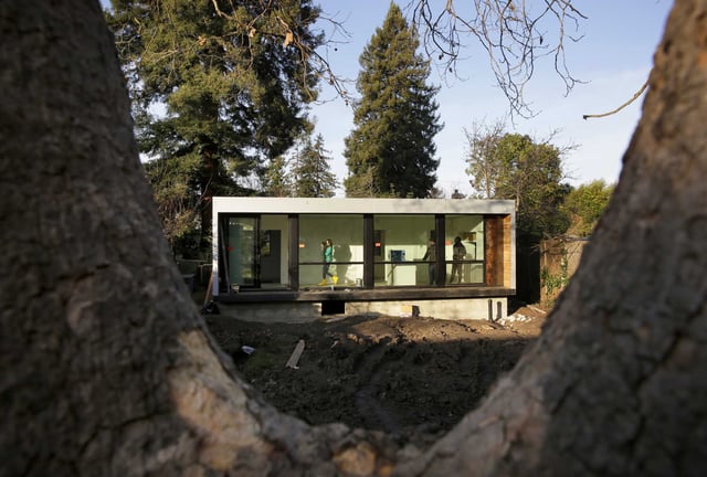 File photo of an accessory dwelling unit that was made using four cargo containers in a Menlo Park backyard. On Thursday, San Jose approved the state’s first backyard ADU to be sold as a condominium.