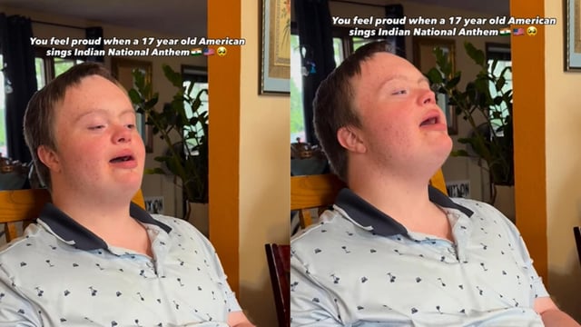 Disha Pansuriya shared a video of 17-year-old Gabe Merritt singing the Indian national anthem.