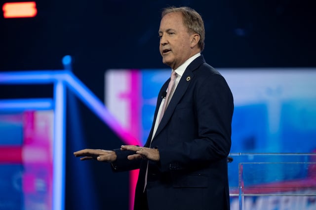 Texas Attorney General Ken Paxton speaks during the AmericaFest 2024 conference sponsored by conservative group Turning Point in Phoenix, Arizona, U.S. December 21, 2024.  REUTERS/Cheney Orr/File Photo