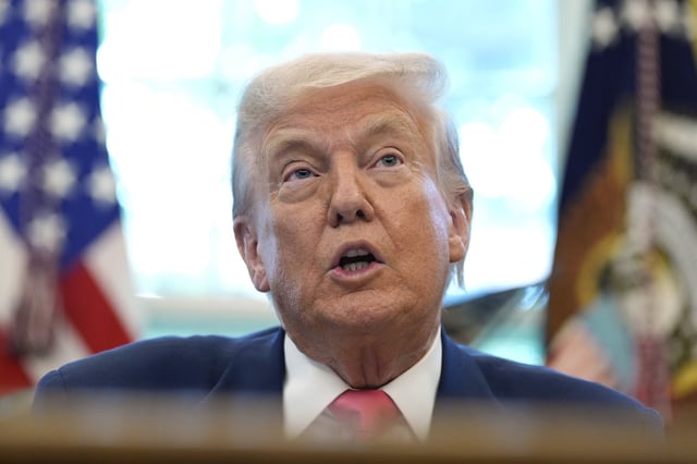 President Donald Trump speaks during an event in the Oval Office to mark the 90th anniversary of the Social Security Act, Thursday, Aug. 14, 2025, in Washington.