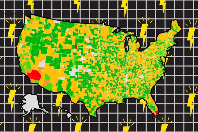 Map of US power system vulnerability ratings