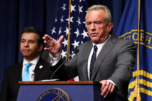 U.S. Health and Human Services (HHS) Secretary Robert F. Kennedy, Jr., speaks during a press conference as new actions on the opioid 7-OH compound are announced, at the Department of Health and Human Services in Washington, D.C., July 29, 2025. REUTERS/Jonathan Ernst/ File Photo