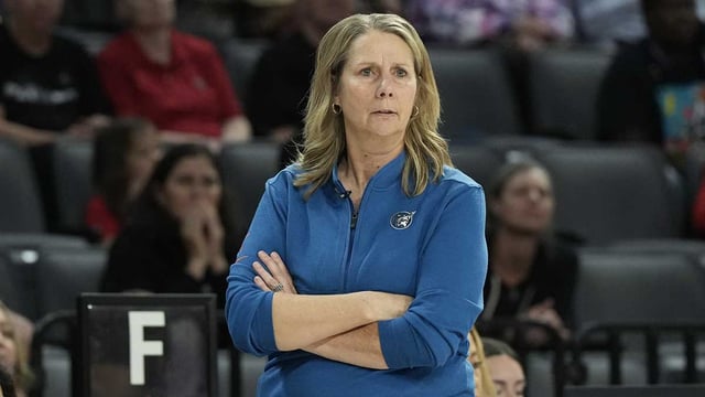 Aug 2, 2025; Las Vegas, Nevada, USA; Minnesota Lynx head coach Cheryl Reeve looks on in the third quarter of their game against the Las Vegas Aces at Michelob Ultra Arena. Mandatory Credit: Candice Ward-Imagn Images