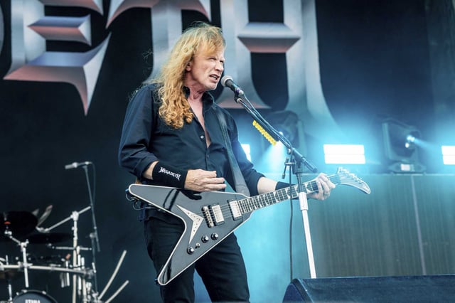 Dave Mustaine, of Megadeth, performs during the Louder Than Life Music Festival on Friday, Sept. 22, 2023, in Louisville, Ky. Megadeth, the thrash metal powerhouse formed by Mustaine after he was kicked out of Metallica, will break up after a final studio album and world tour in 2026.