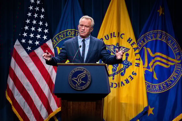 UNITED STATES - APRIL 16: Health and Human Services Secretary Robert F. Kennedy, Jr., conducts a news conference to discuss the Centers for Disease Control and Prevention's latest Autism and Developmental Disabilities Monitoring (ADDM) Network survey, at the Hubert Humphrey Building on Wednesday, April 16, 2025. The survey states there has been a rise in Autism diagnoses in children. (Tom Williams/CQ-Roll Call, Inc via Getty Images)
